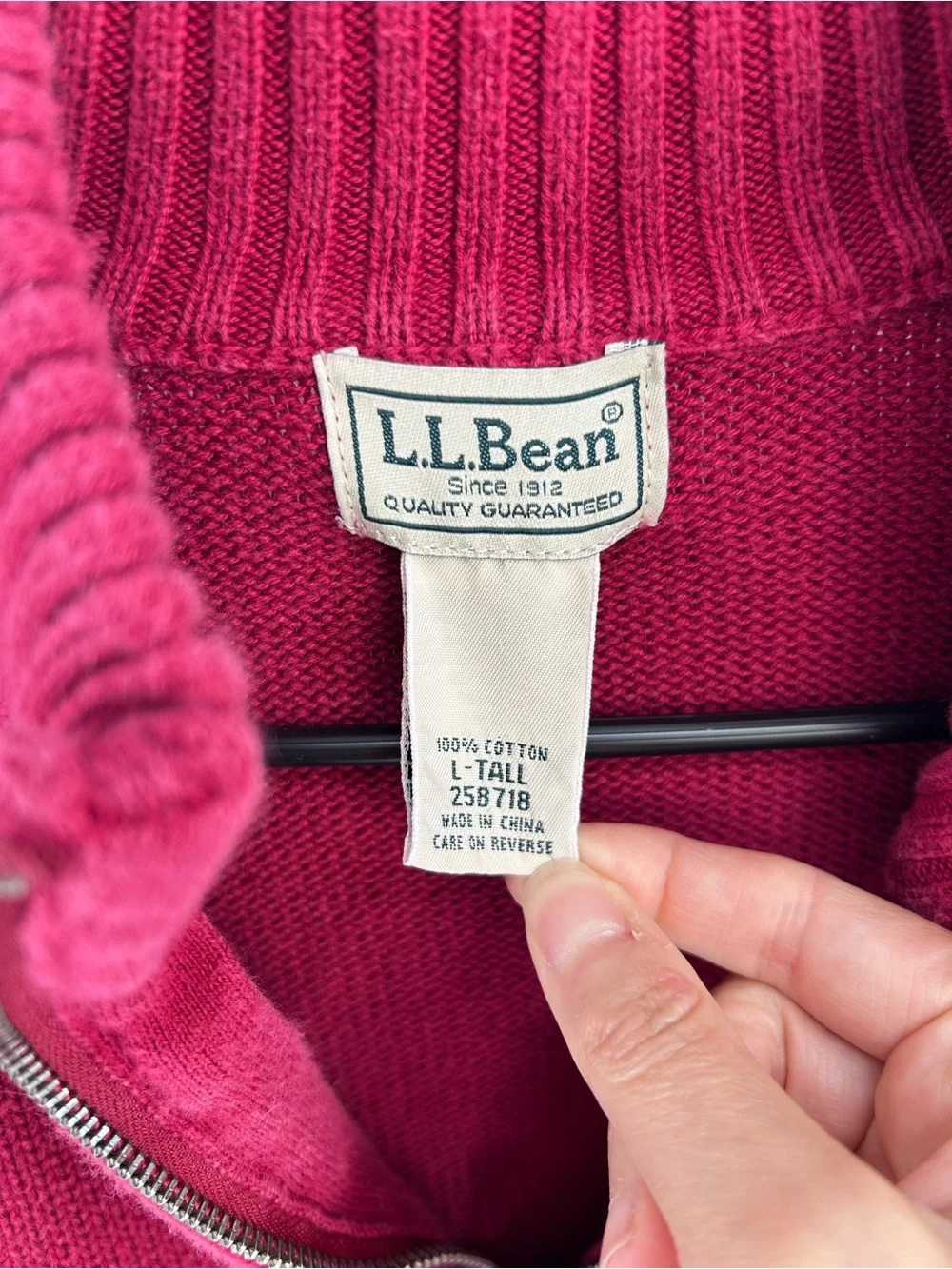 L.L. Bean Men's Red/Burgundy 100% Cotton Quarter-Zip Pullover Sweater Large Tal